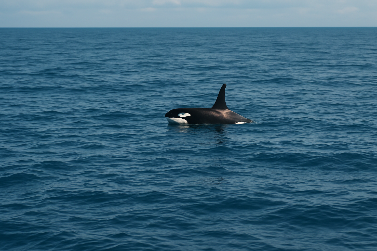 single orca swimming in the distance